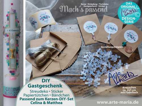 DIY SET Mitgebsel Serie CELINA© Farbe Matthea | Gastgeschenk / Dankeschön für Deine Gäste | Kraftpapier-Tütchen | Sticker