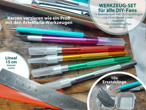 3 Profi-Werkzeuge DIY-Set Bastelwerkzeug | Bastelskalpell mit 10 Ersatzklingen • Metall-Lineal • Prickelnadel