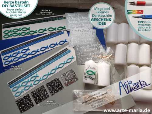 BASTELSET DIY Kit „Danke“ Mitgebsel | Kontrastfarben Silber & Grau | 3 verschiedene Acquafarben wählbar