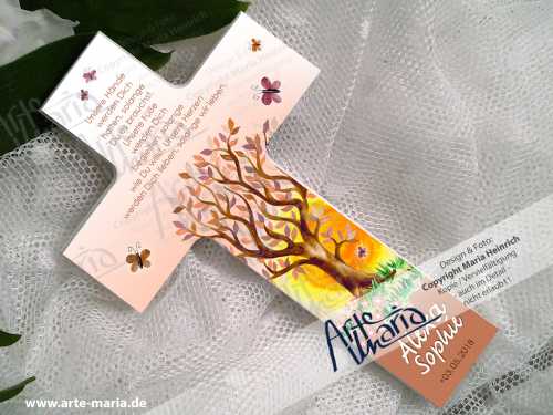 Taufkreuz ALEXA© Lebensbaum Pastell Apricot Beige | Sonnenaufgang | Taufe & Geburt | Zauberbaum