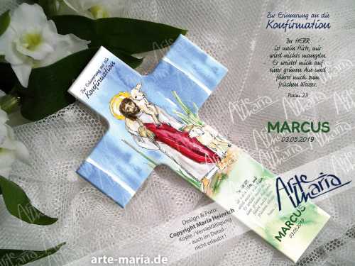 Taufkreuz / Kinderkreuz „Der gute Hirte“MARCUS© Jesus mit Schäflein | personalisiert