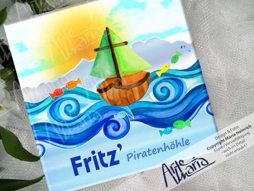 Namensschild Fritz© Piratenhöhle2| Kinderzimmer-Schild | Türschild | Mini-Fingerprint-Bild