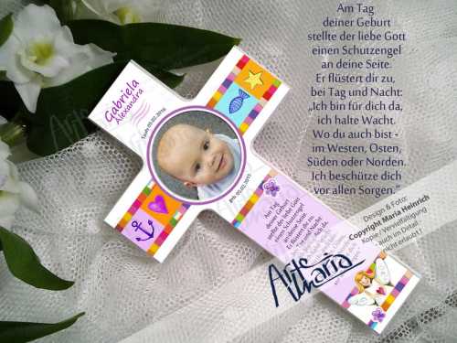 Taufkreuz GABRIELA© | Indivduell mit dem Fotos Deines Babys | oder mit Hand- oder Fußabdruck