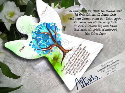Schutzengel Henri© Blau-Grün |Herzchenbaum| Lebensbaum | Baum des Lebens| Taufe & Geburt | Serie MARIO©