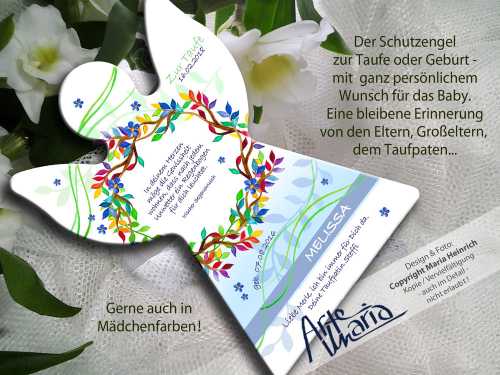 Schutzengel MELISSA© Blätterkranz & Zweig Regenbogen | Taufe & Geburt | Haussegen | Kommunion