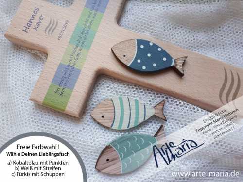 Taufkreuz MILTON© | Fisch / Ichtys | schlicht & modern | Taufspruch | Holz natur