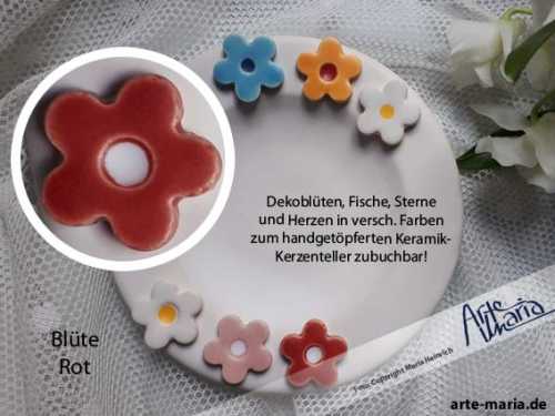 ABVERKAUF Streudeko für Kerzenteller: 1x Blüte ROT KERAMIK | handgefertigt | hochwertigste Töpferarbeit