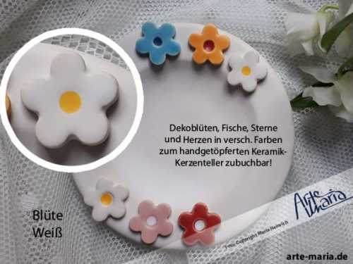 Streudeko für Kerzenteller: 1x Blüte WEIß KERAMIK | handgefertigt | hochwertigste Töpferarbeit