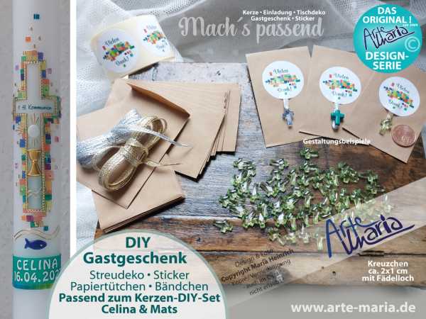 DIY SET Mitgebsel Serie CELINA© Farbe Mats | Gastgeschenk / Dankeschön für Deine Gäste | Kraftpapier-Tütchen | Sticker
