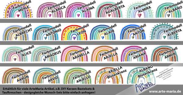 Taufkreuz Serie ALMA© Beispiel ARIANA - 23 Farben zur Wahl! Regenbogen - schlicht und doch mit liebevollen Details gestaltet - personalisiert nach Deinen Wünschen