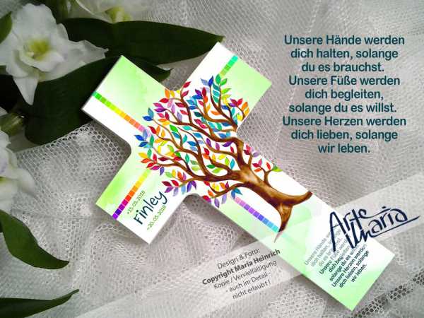 Taufkreuz FINLEY© Lebensbaum | Mosaik | Taufe & Geburt | Zauberbaum - Regenbogen