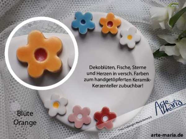 ABVERKAUF Streudeko für Kerzenteller: 1x Blüte ORANGE KERAMIK | handgefertigt | hochwertigste Töpferarbeit