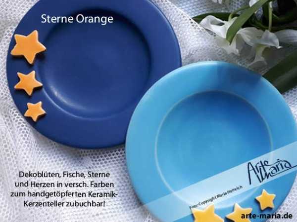 Streudeko für Kerzenteller: 3x Stern Orangegelb KERAMIK | handgefertigt | hochwertigste Töpferarbeit