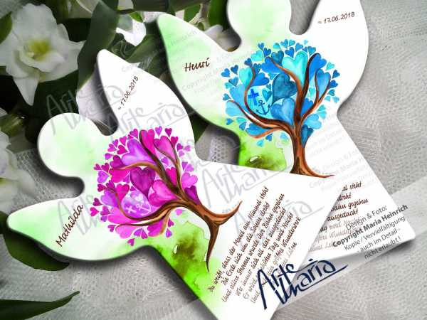 Schutzengel Zwillinge© Pink & Blau mit Grün|Herzchenbaum| Lebensbaum | Baum des Lebens| Taufe & Geburt | Serie MARIO©